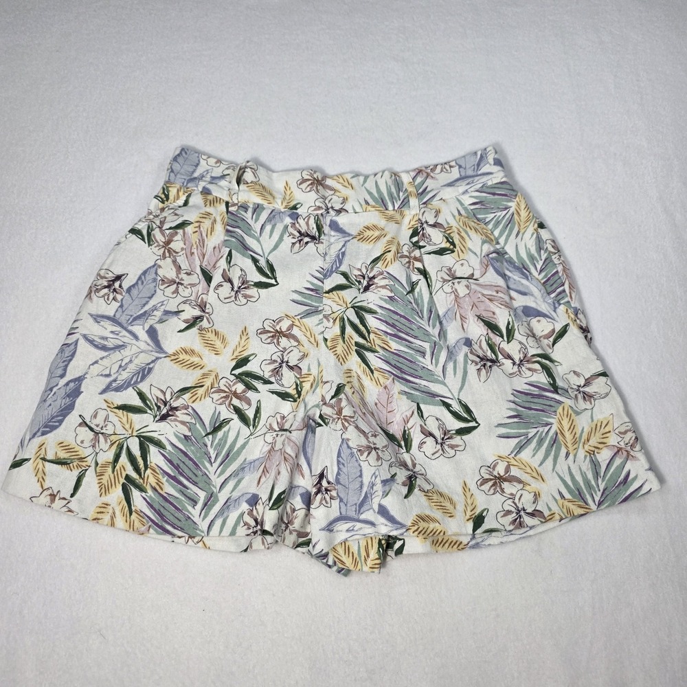 Dalia Womens Bottoms Linen Blend Tropical Floral Resort‎ Wear Shorts Off-White S
